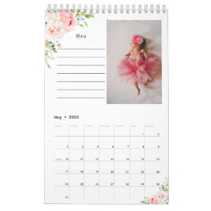 Blush Pink Floral fotokalender met notities Kalender