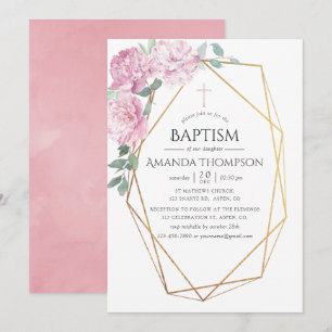 Blush Pink Floral Geometric Baptism of Christening Kaart