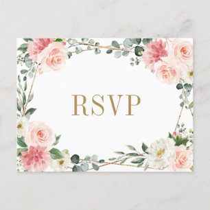 Blush Pink Floral Geometric Botanical Weddenschap  Briefkaart