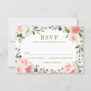 Blush Pink Floral Geometric Botanical Weddenschap RSVP Kaartje
