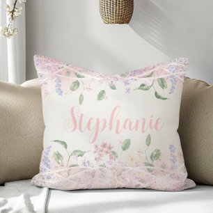 Blush Pink Floral gepersonaliseerde naam Kussen