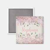 Blush Pink Floral gepersonaliseerde naam Magneet (Voorkant / Achterkant)