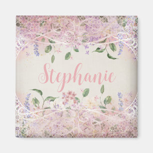 Blush Pink Floral gepersonaliseerde naam Magneet