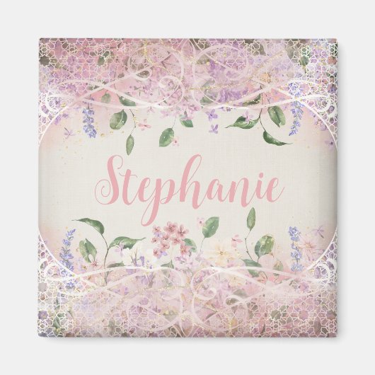 Blush Pink Floral gepersonaliseerde naam Magneet (Voorkant)