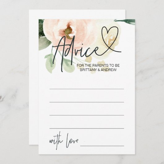 Blush Pink Floral Girl Baby shower Advice Card Kaart (Voorkant / Achterkant)