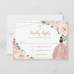 Blush Pink Floral Gold Baptisme Christening Reply RSVP Kaartje
