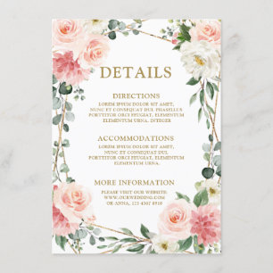 Blush Pink Floral Gold Geometric Botanical Weddens Informatiekaartje