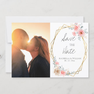 Blush Pink Floral Gold Geometric Botanical Weddens Save The Date
