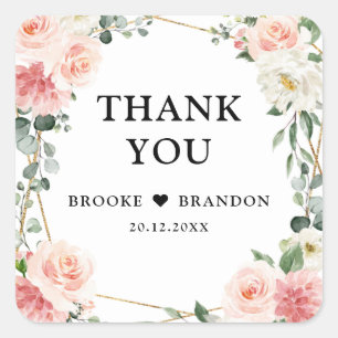 Blush Pink Floral Gold Geometric Botanical Weddens Vierkante Sticker
