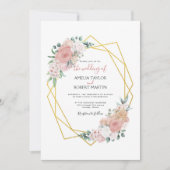 Blush Pink Floral Gold Geometric Kaart (Voorkant)