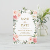 Blush Pink Floral Gold Geometric Save the Date (Staand voorkant)