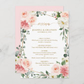 Blush Pink Floral Gold Geometric Wedding Menu (Voorkant / Achterkant)