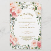 Blush Pink Floral Gold Geometric Wedding Programme (Voorkant / Achterkant)