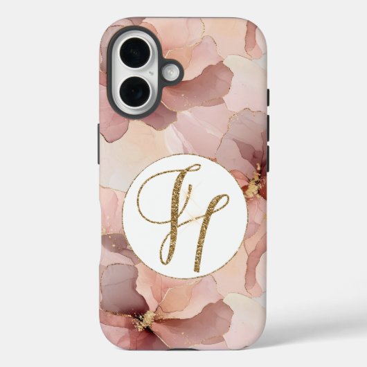 Blush Pink Floral Gold Glitter Letter H Case-Mate iPhone Case (Achterkant)
