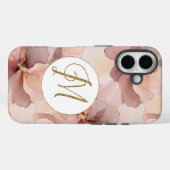 Blush Pink Floral Gold Glitter Letter M Case-Mate iPhone Case (Achterkant (horizontaal))