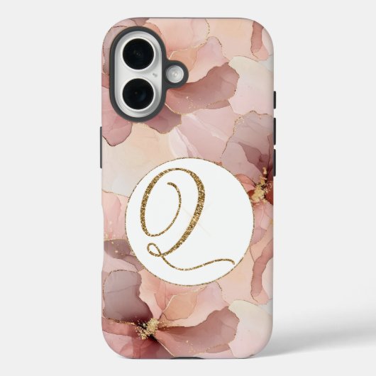 Blush Pink Floral Gold Glitter Letter Q Case-Mate iPhone Case (Achterkant)