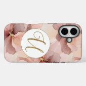 Blush Pink Floral Gold Glitter Letter U Case-Mate iPhone Case (Achterkant (horizontaal))
