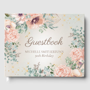 Blush Pink Floral Gold Glitter Verjaardag Gastenbo Gastenboek