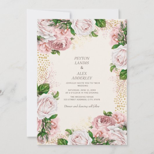 Blush Pink  Floral Gold Glitter Weddenschap Kaart (Voorkant)