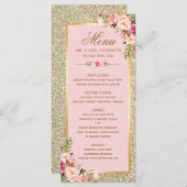 Blush Pink Floral Gold Glitter Weddenschap Menu (Voorkant / Achterkant)