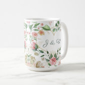 Blush Pink Floral Gold Heart Monogram Weddenschap Koffiemok (Voorkant rechts)