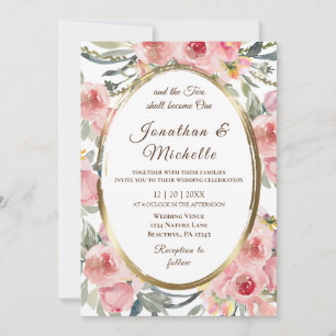 Blush Pink Floral Gold Lijst Christelijk bruiloft Kaart