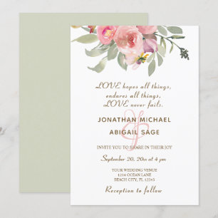Blush Pink Floral Gold Lijst Christelijk bruiloft Kaart