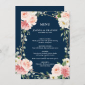 Blush Pink Floral Gold Navy Geometric Wedding Menu (Voorkant / Achterkant)