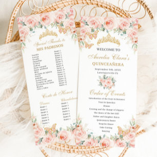 Blush Pink Floral Gold Quinceañera Evenementenvolg Programma