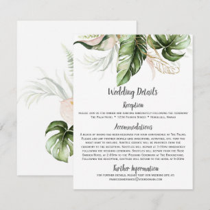 Blush Pink Floral Gold Tropical Greenery Wedding Informatiekaartje