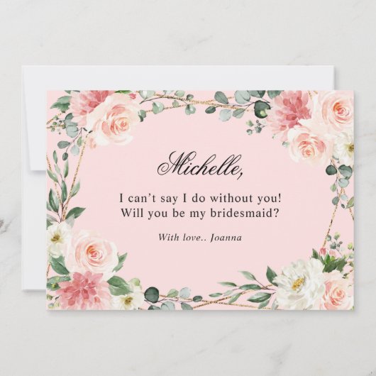 Blush Pink Floral Gold zal mijn bruidsmeisje zijn. Kaart (Achterkant)