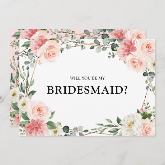 Blush Pink Floral Gold zal mijn bruidsmeisje zijn. Kaart (Voorkant / Achterkant)