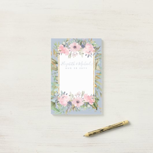 Blush Pink Floral Greenery Boho Wedding Post-it® Notes (Op bureau)
