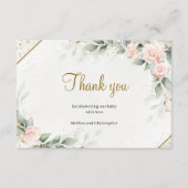 Blush Pink Floral Greenery Faux Gold Bedankt Informatiekaartje (Voorkant)