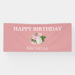 Blush Pink Floral Greenery Happy Birthday Spandoek