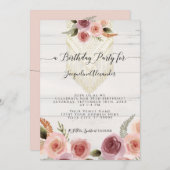 Blush Pink Floral Greenery Macrame Birthday Party Kaart (Voorkant / Achterkant)
