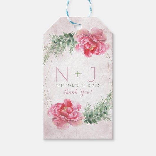 Blush Pink Floral Greenery Waterverf Wedding Cadeaulabel (Voorkant)