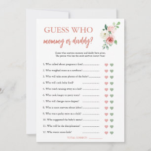 Blush Pink Floral Guess Wie Baby shower Game Kaart