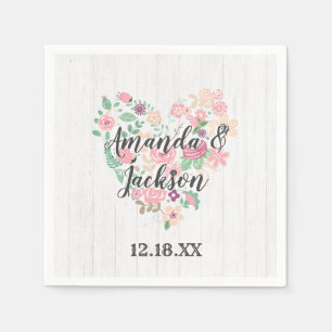 Blush Pink Floral Heart Moderne Weddenschap Monogr Servetten