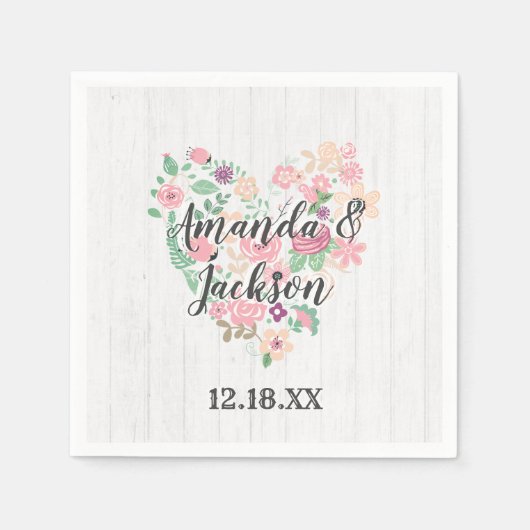 Blush Pink Floral Heart Moderne Weddenschap Monogr Servetten (Voorkant)