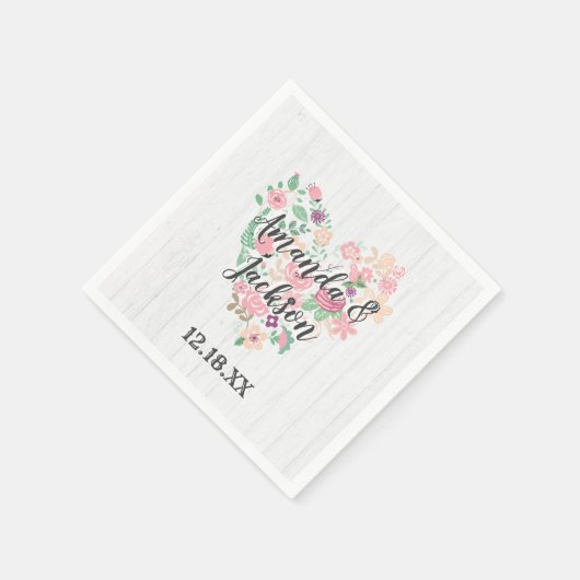 Blush Pink Floral Heart Moderne Weddenschap Monogr Servetten (Hoek)