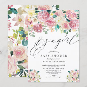 Blush Pink Floral Het is een meisje Baby shower Kaart