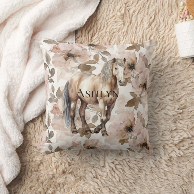 Blush Pink Floral Horse Kussen (Deken)