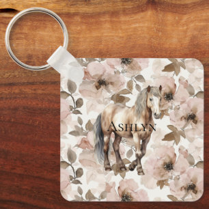 Blush Pink Floral Horse Sleutelhanger