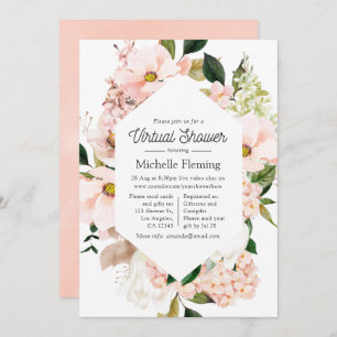 Blush Pink Floral Hydrangeas Virtual Shower Kaart