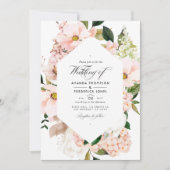 Blush Pink Floral Hydrangeas Weddenfoto Kaart (Voorkant)