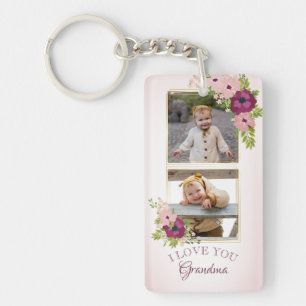 Blush Pink Floral Ik hou van je kleinmafotocollage Sleutelhanger