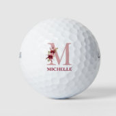 Blush Pink Floral Initiaal M Monogram Golfballen (Voorkant)