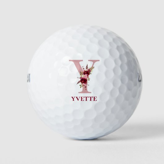 Blush Pink Floral Initiaal Y Golfballen (Voorkant)