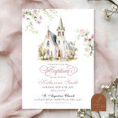 Blush Pink Floral Klassieke Kerk Doop Kaart